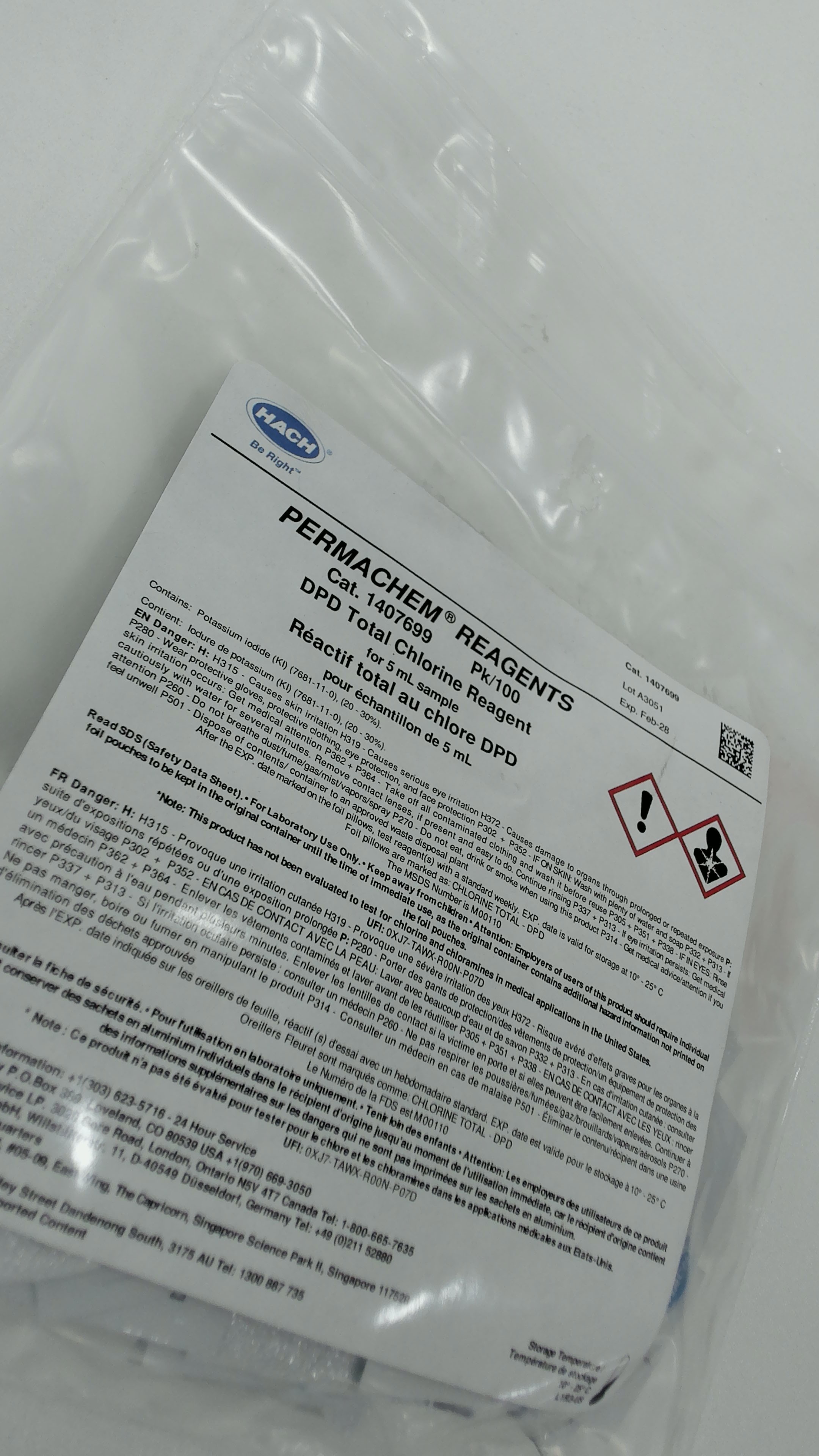 DPD para cloro total muestra de 5ml 