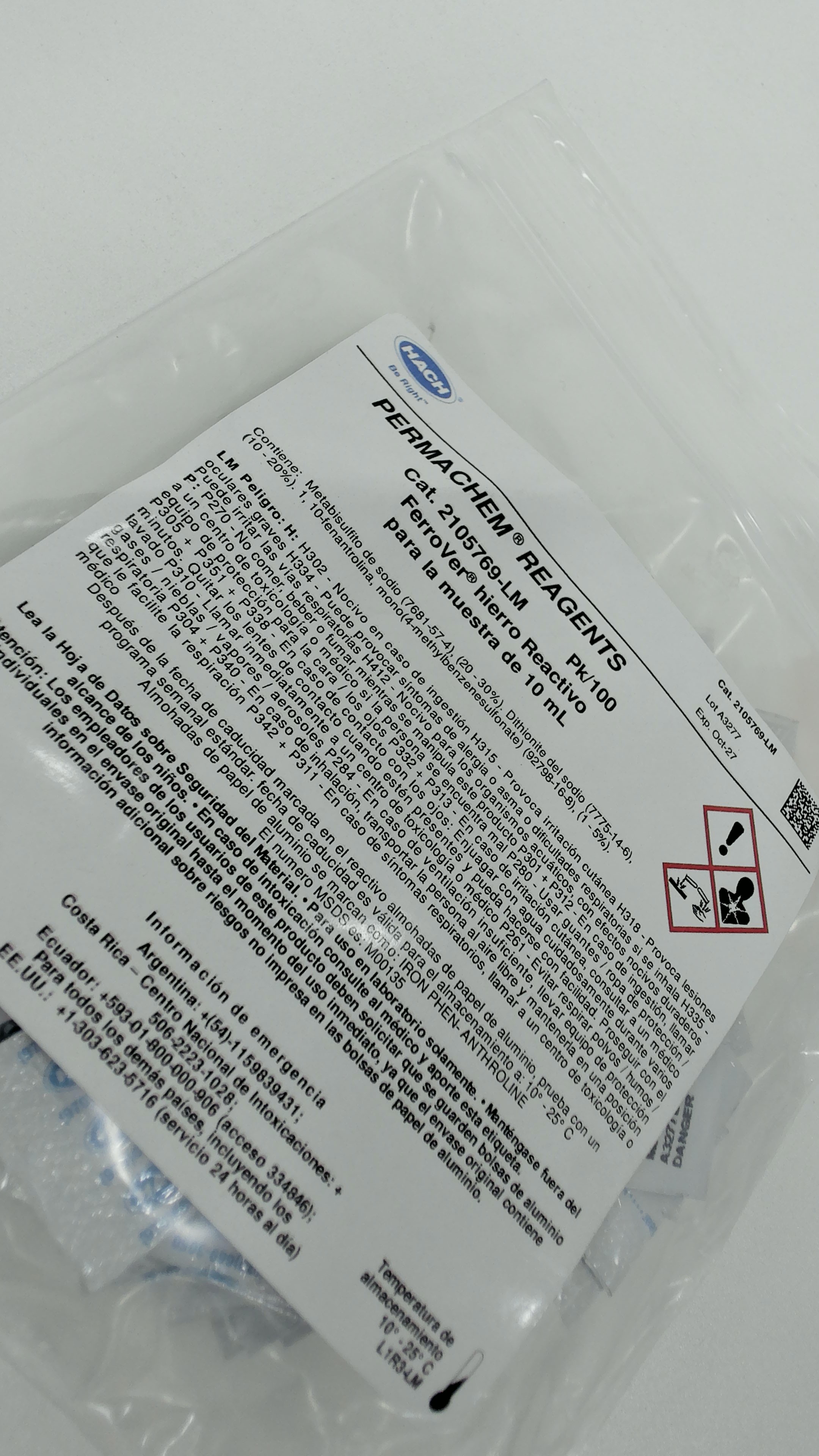 FerroVer Reactivo de Hierro, Sobres en Polvo 10 ml, pk/100 