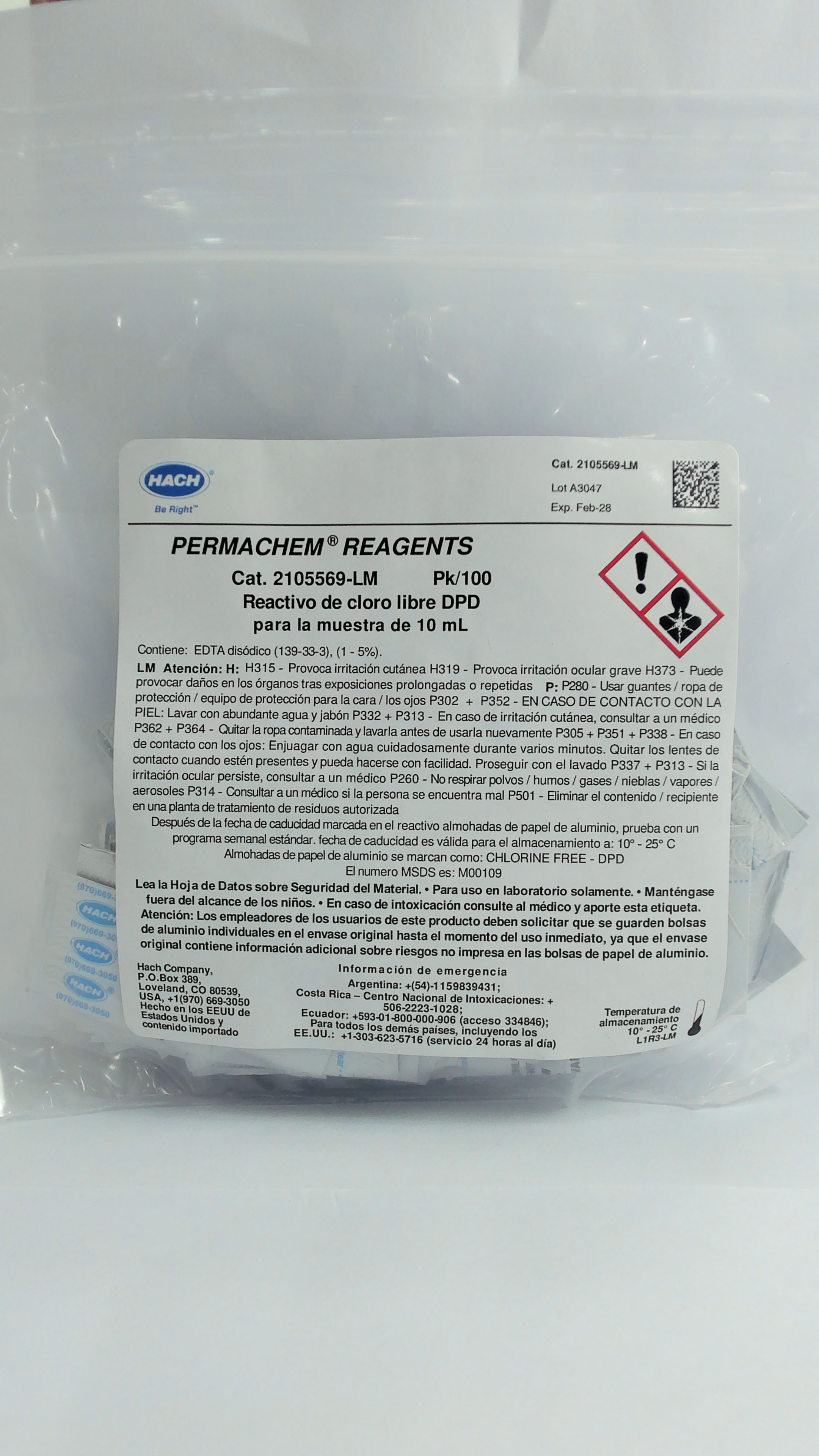 DPD para cloro libre 10ml pk/100