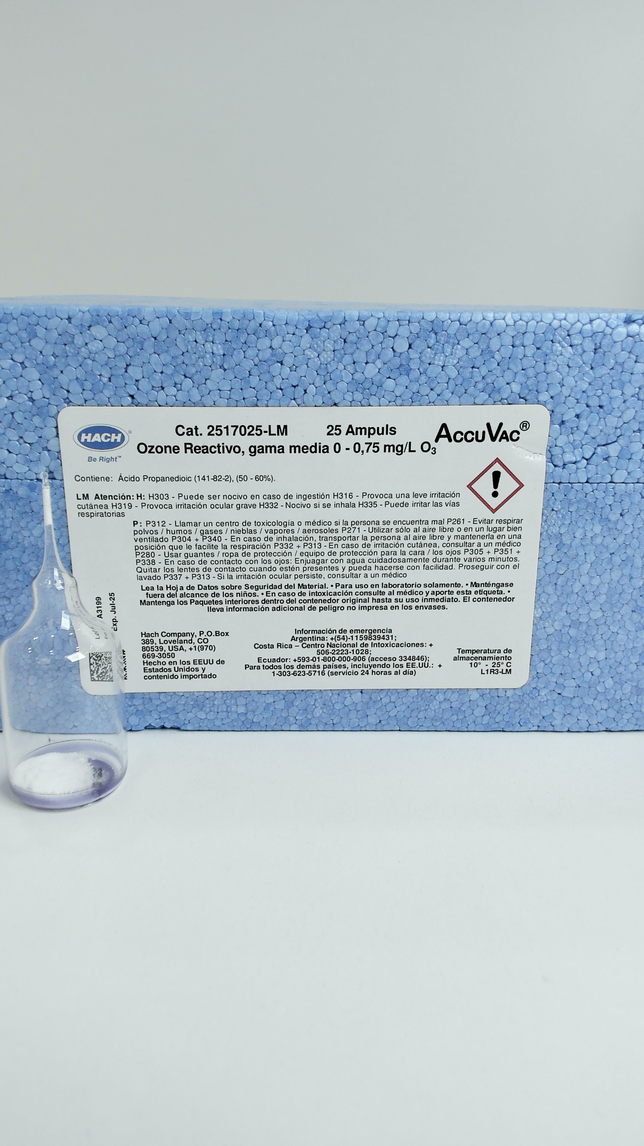 Reactivo para ozono en ampollas AccuVac® 0-0.75mg/L,  pk/25